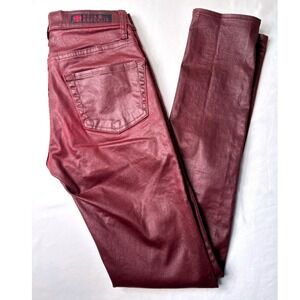 Rock & Republic Womens Low Rise Skinny Leg Burgundy Shiny Coated Size 0 Y2K Goth